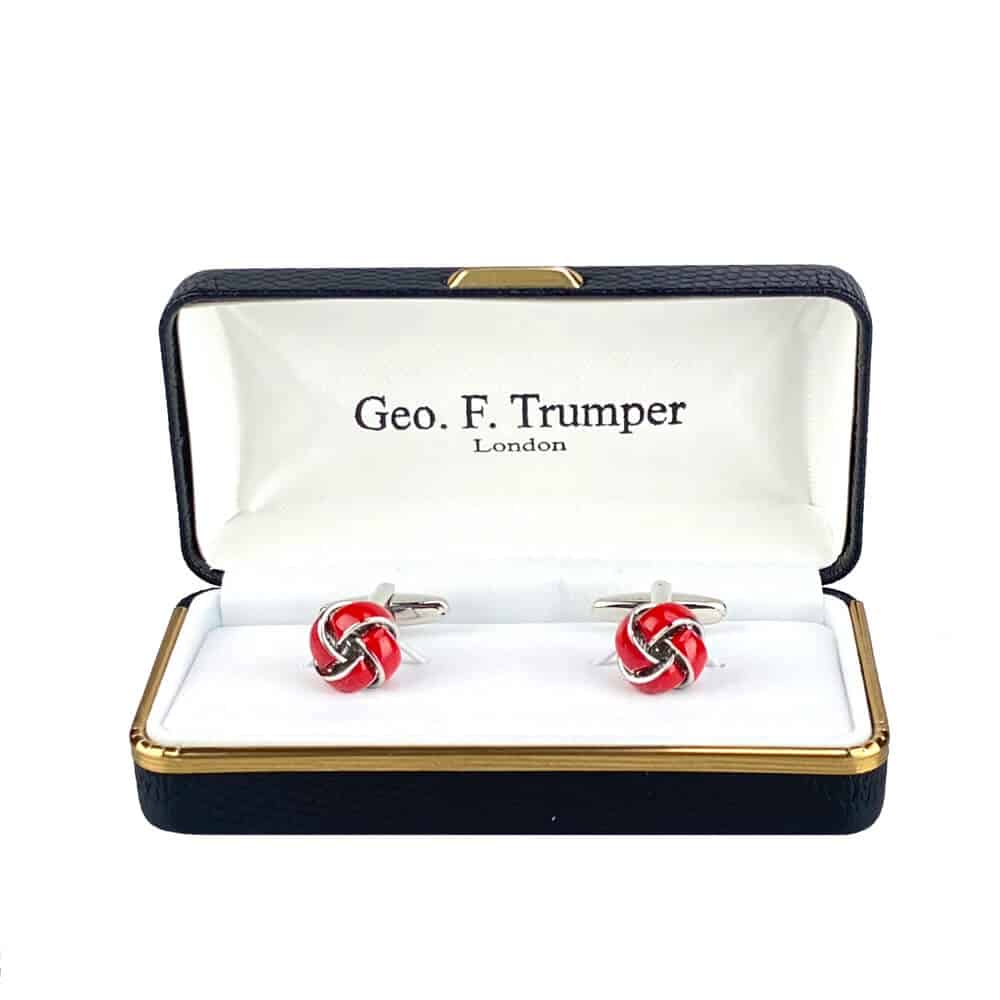 Geo F Trumper Red Silver Knot Cufflinks