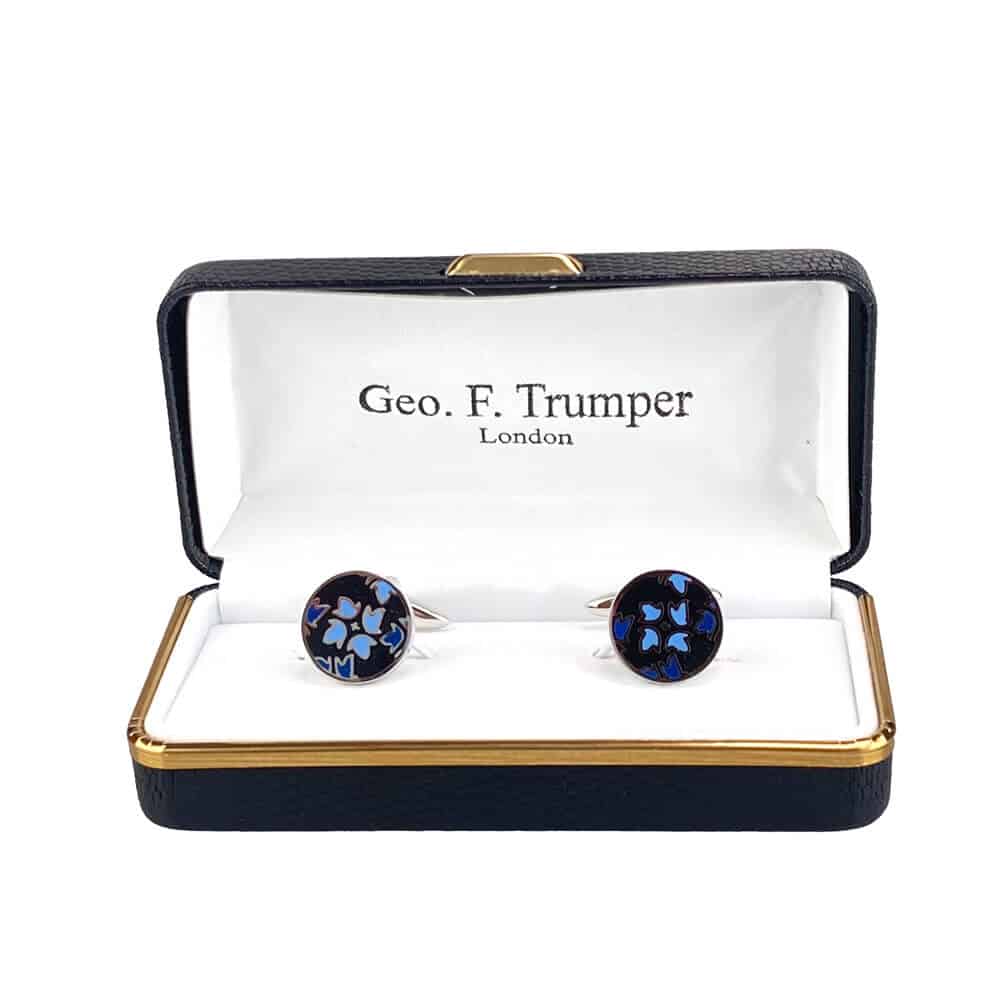 Geo F Trumper Round Black Blue Design Cufflinks